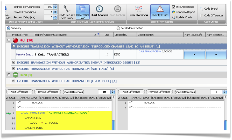 ESNC Code Security for SAP ABAP - Security Analysis Comparison