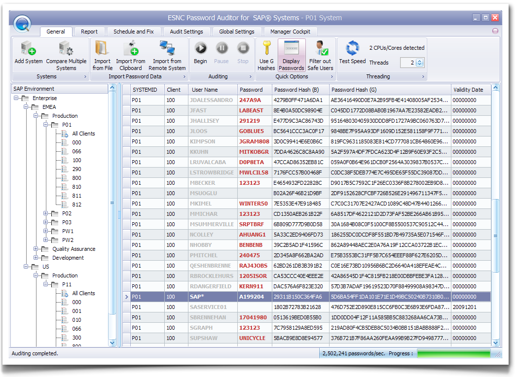 ESNC Password Auditor for SAP - SAP User Security Analysis